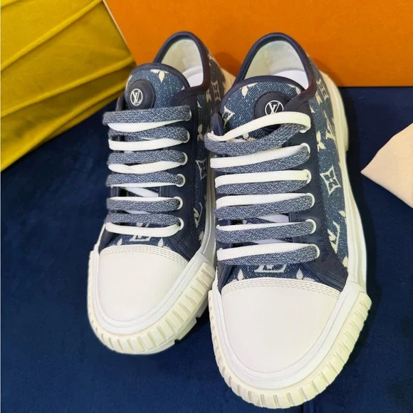 Louis Vuitton Denim and White Monogram Sneakers - Picture 5 of 12